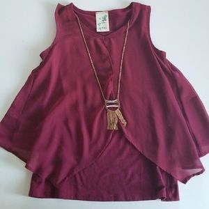 Lily Bleu Burgundy tank with Necklace